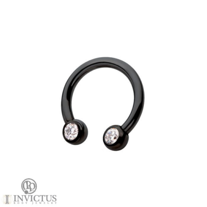 Black PVD Titanium Gemmed Circular Barbell - Image 4
